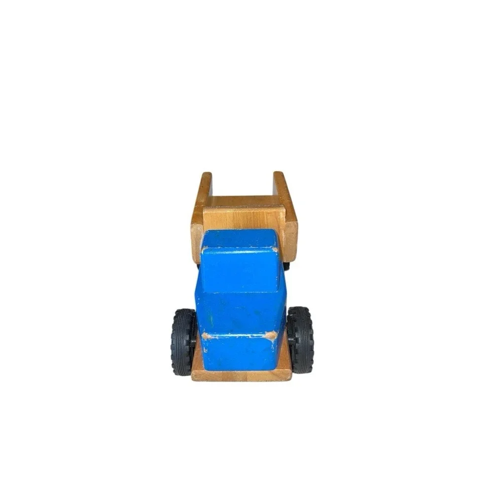 Vintage Wooden Dump Truck Blue Cab 10